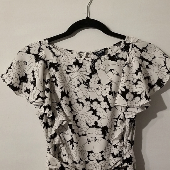 Chaps Women Black with White Polyester Cap Sleeve  Dress Size M - Picture 2 of 8